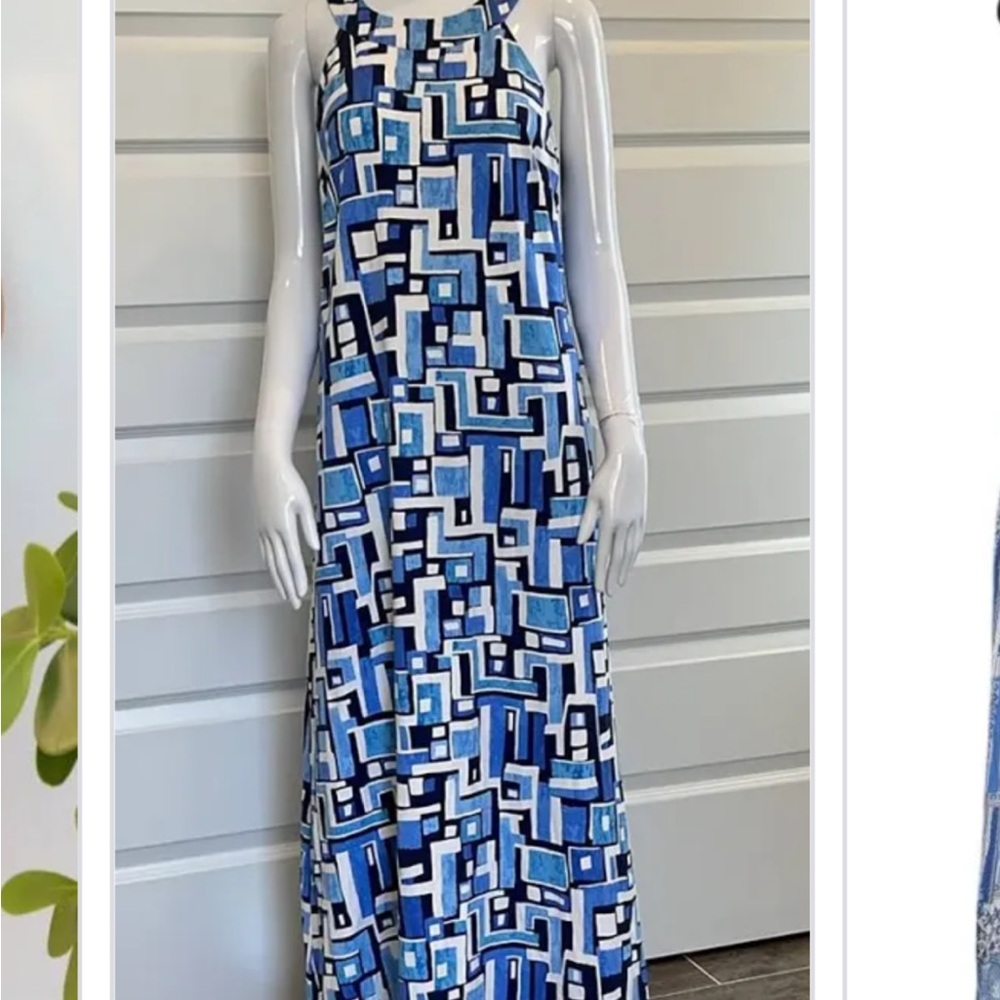 J. McLaughlin Blue and White Halter Maxi Gown